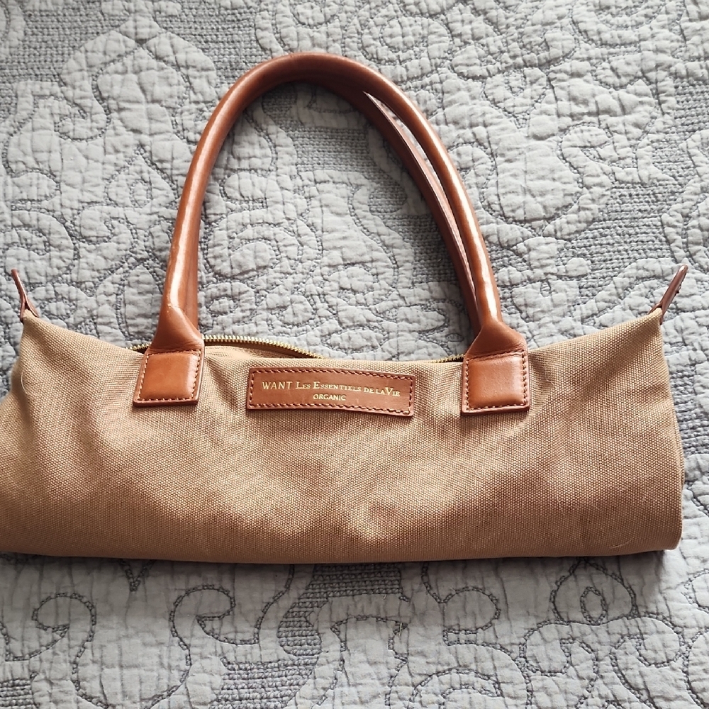 WANT Les Essentiels Tan Shoulder Bag with Leather Accents